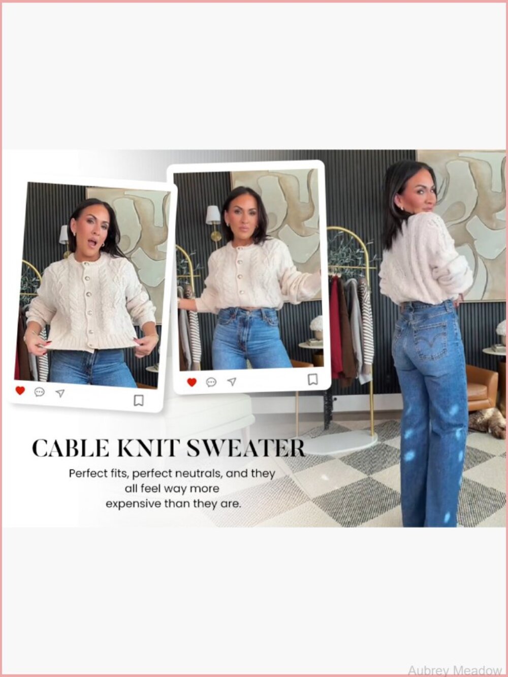 Vintage Cable Knit Cropped Cardigan Women Crewneck Chunky Button Up Sweater - Picture 7 of 7